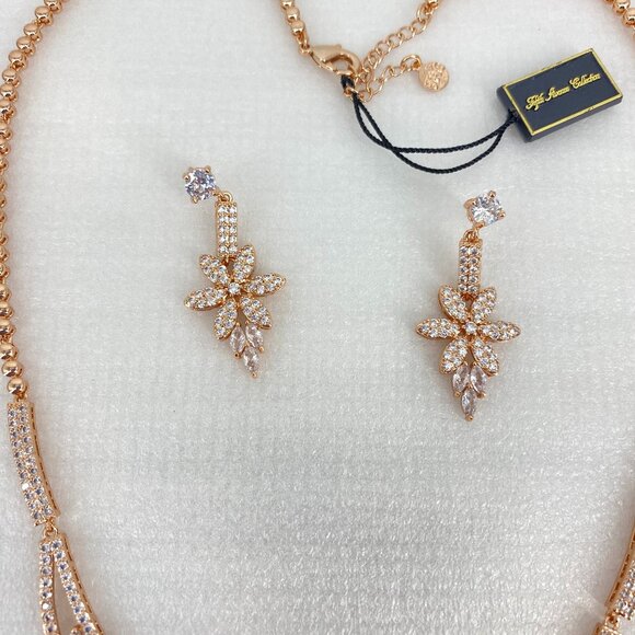 FAC Cubic Zirconia Rose Gold Tone Necklace & Earrings - Picture 3 of 8